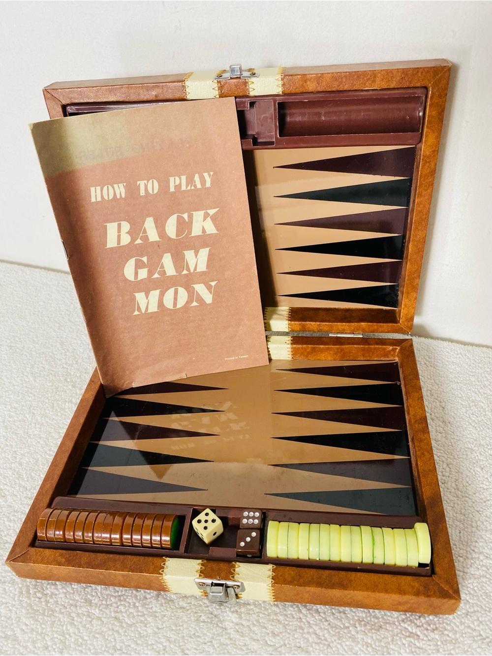 Vintage 1970s Brown Faux Suede Backgammon Game Set W Travel Case & Manual